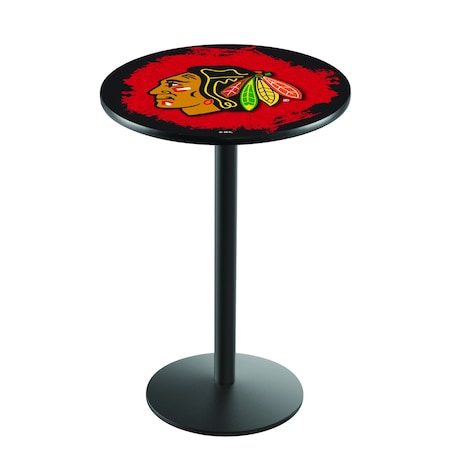 Holland Bar Stool Co 36" Blk Wrinkle Chicago Blackhawks Pub Table L214B3628ChiHwk-R